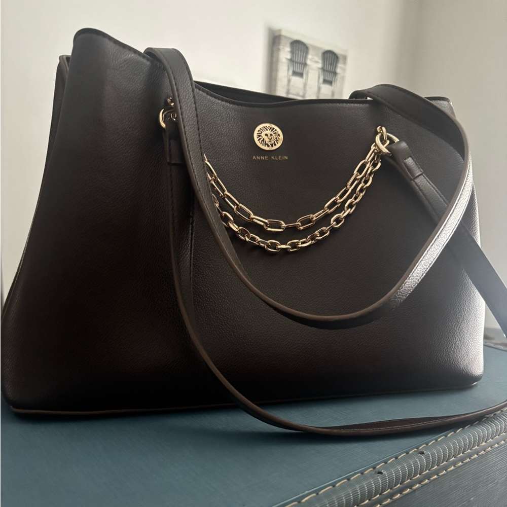 Anne Klein Brown Shoulder Bag with Gold Chain
